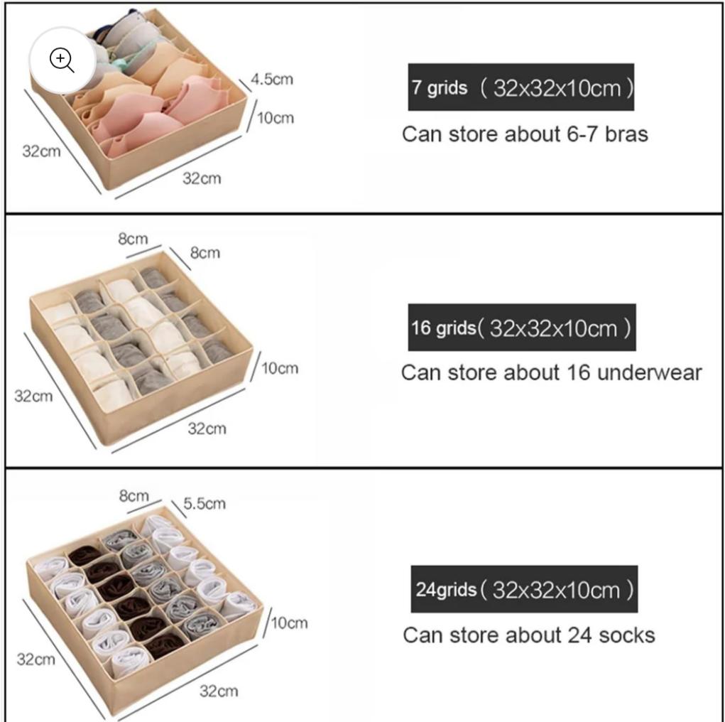 Set of 3 Multi-grid Underwear Storage Box