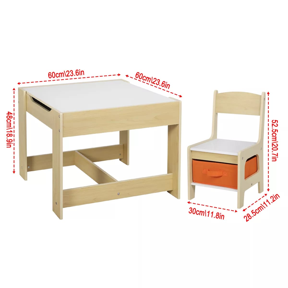 Kids Table and 2 Chairs Furniture with Storage Children Playroom Furniture Set