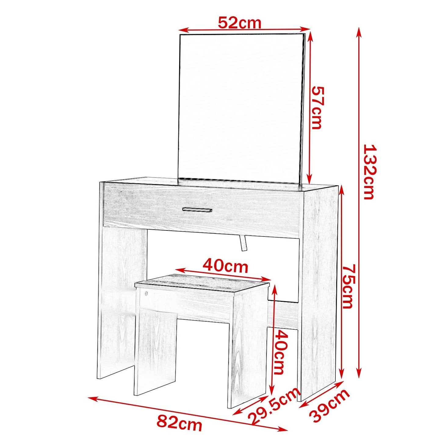 Dressing Table Mirror with a Stool