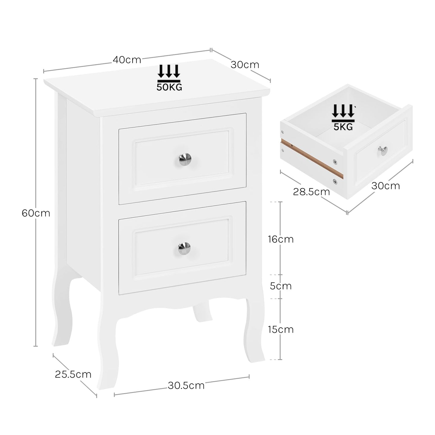 Bedside Table with 2 Drawers