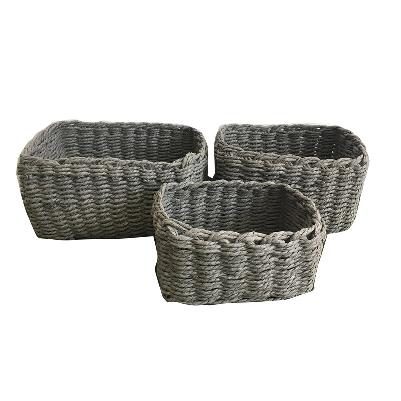 Set of 3 Grey Paper Rope Woven Storage Baskets