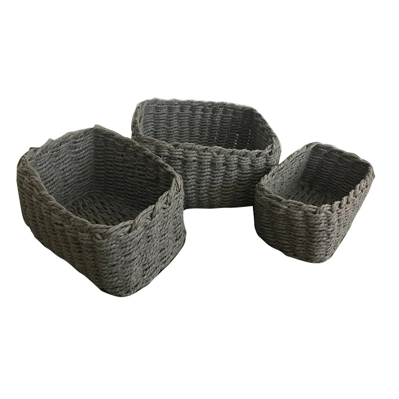 Set of 3 Grey Paper Rope Woven Storage Baskets