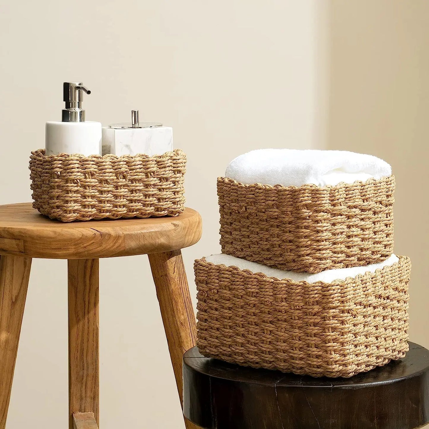Set of 3 Paper Rope Woven Storage Baskets