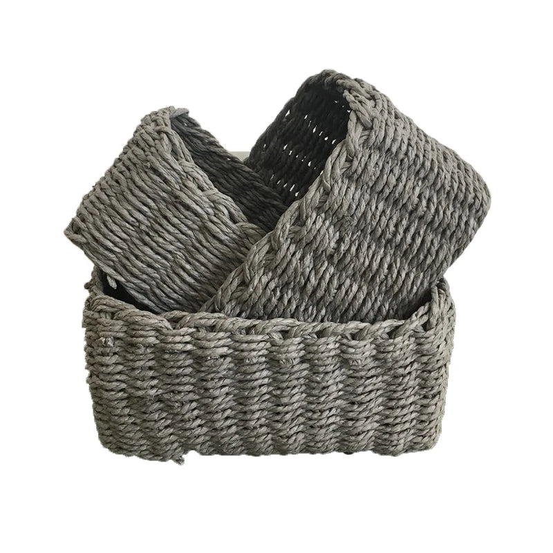 Set of 3 Grey Paper Rope Woven Storage Baskets