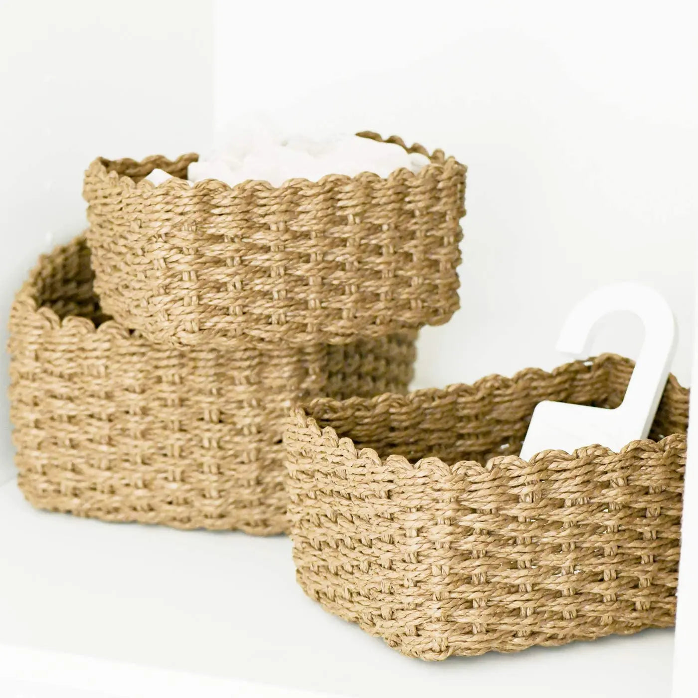 Set of 3 Paper Rope Woven Storage Baskets