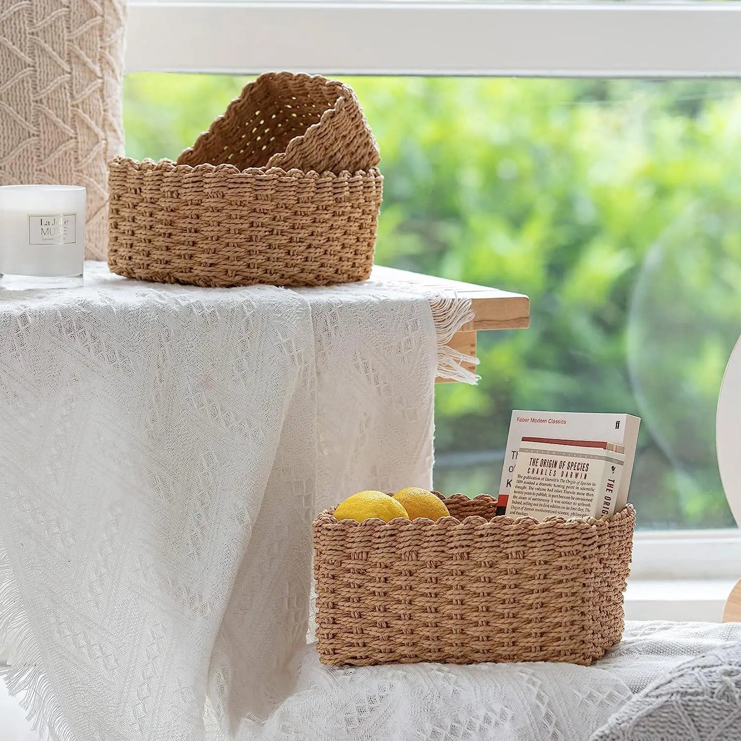 Set of 3 Paper Rope Woven Storage Baskets