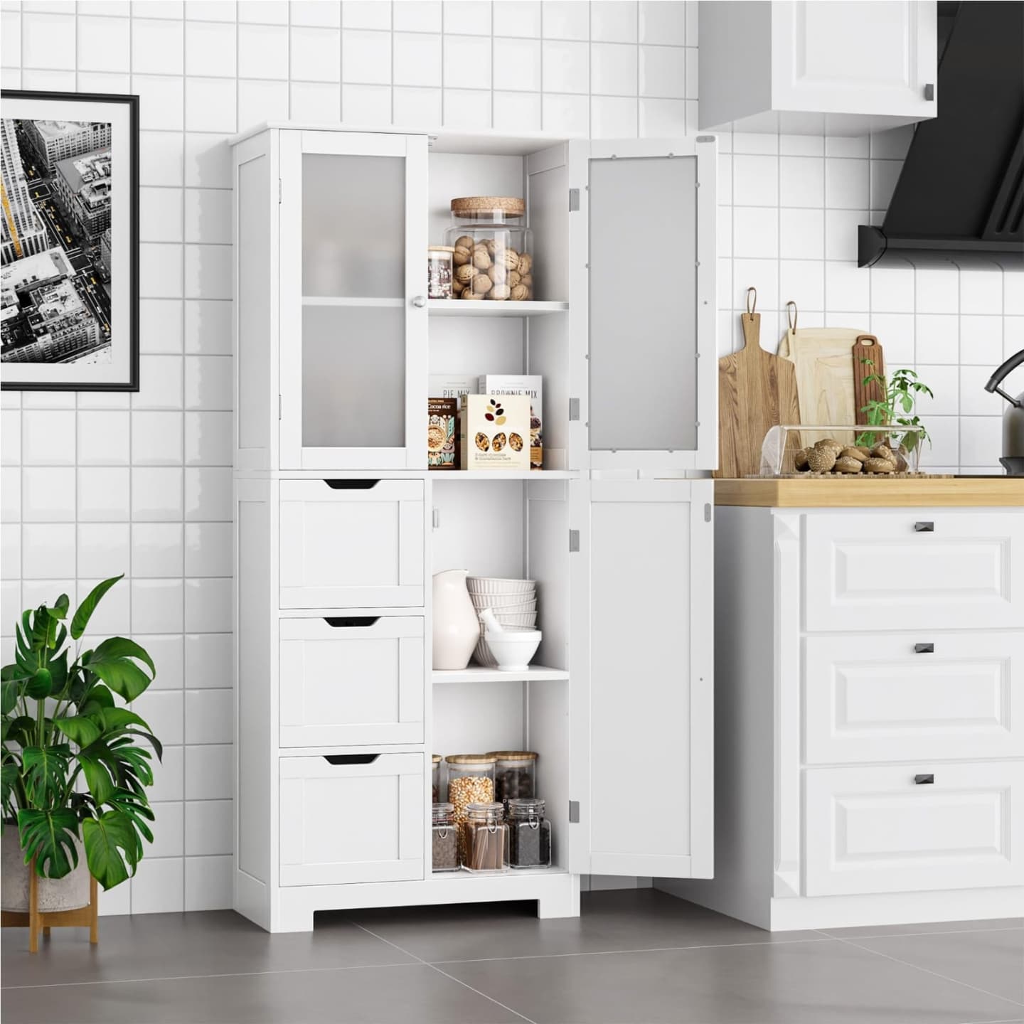 Bathroom Cabinet with 3 Doors and 3 Drawers