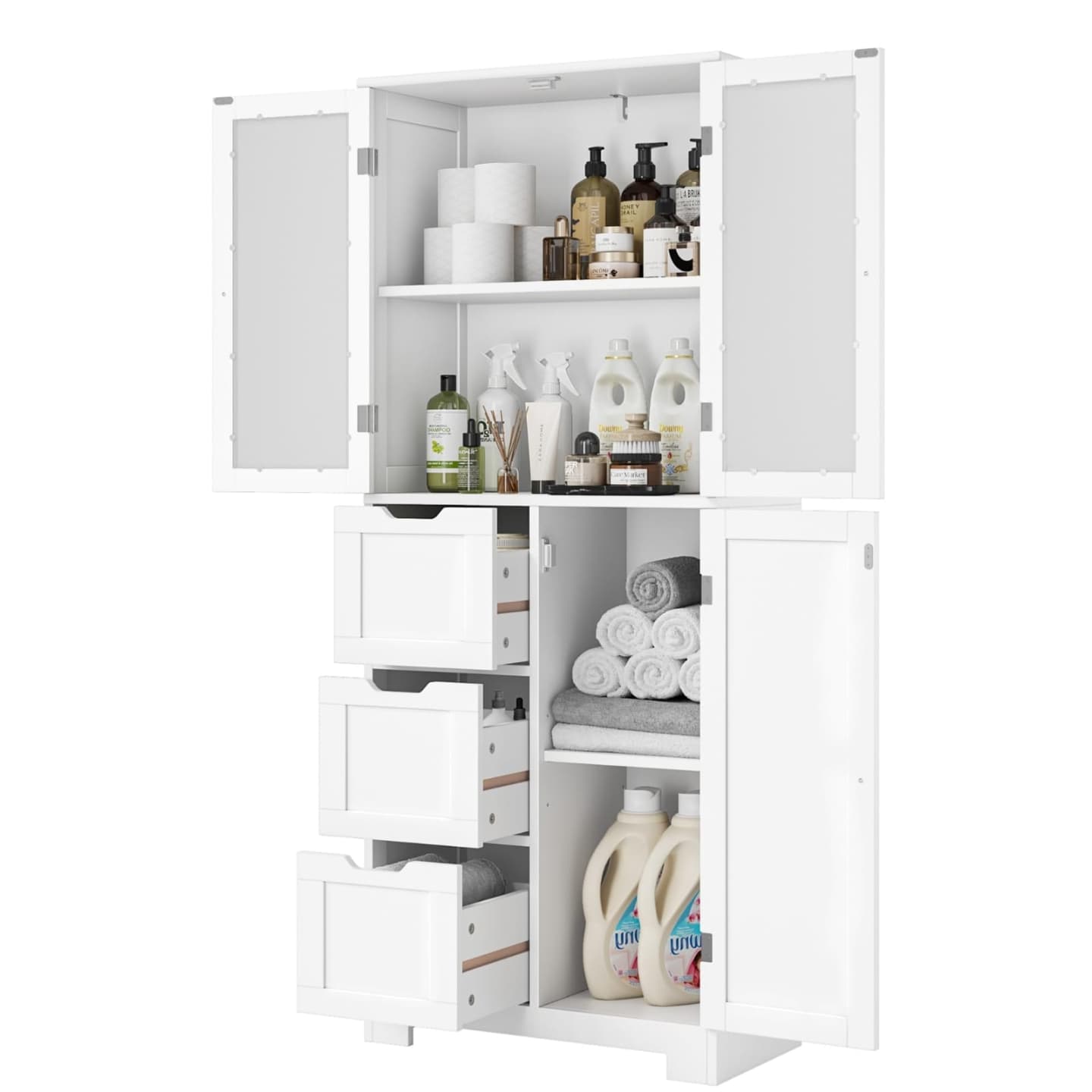 Bathroom Cabinet with 3 Doors and 3 Drawers