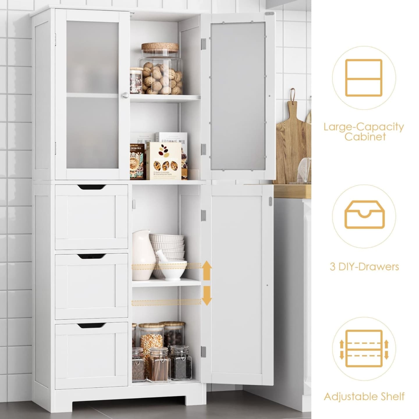 Bathroom Cabinet with 3 Doors and 3 Drawers