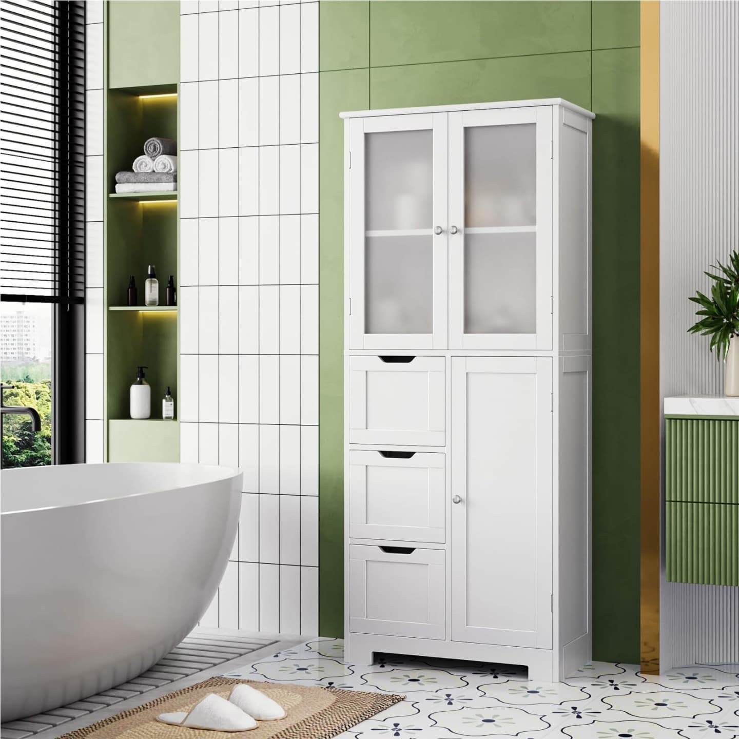 Bathroom Cabinet with 3 Doors and 3 Drawers