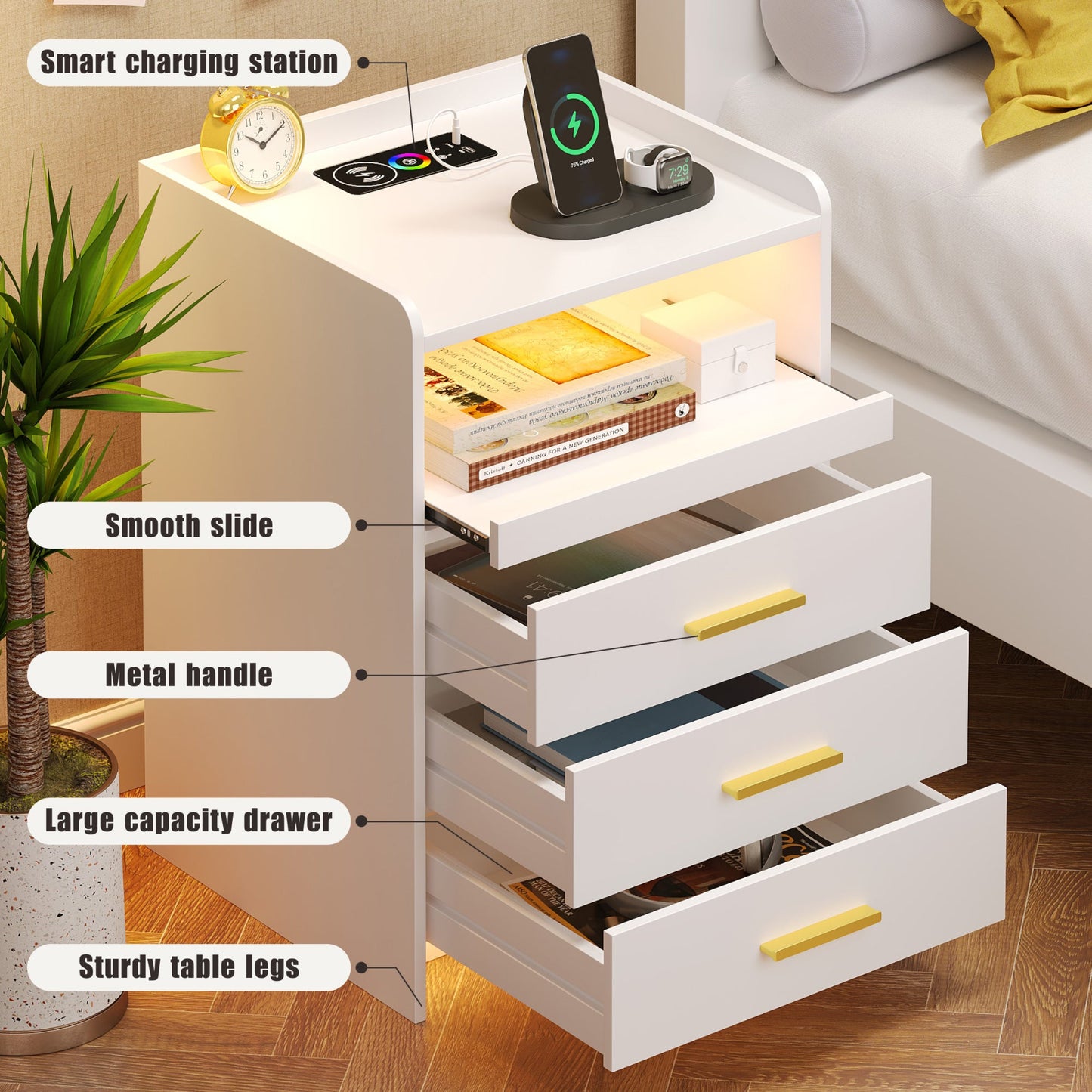 Nightstand with Wireless Charging Station