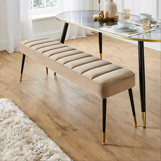 Rectangular Dark Beige Dining Bench, 4 Seater
