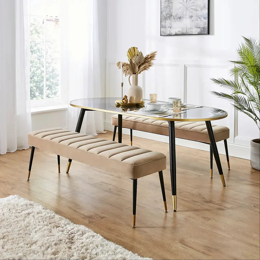 Rectangular Dark Beige Dining Bench, 4 Seater