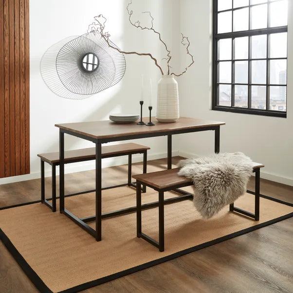 Ronan 4 Seater Wave Edge Dining Table and Bench Set