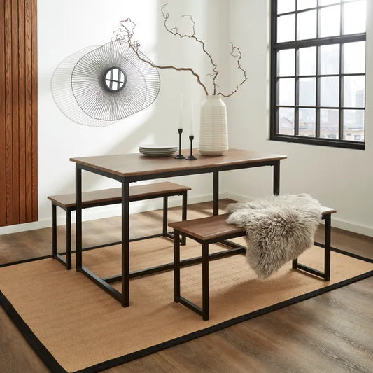 Ronan 4 Seater Wave Edge Dining Table and Bench Set