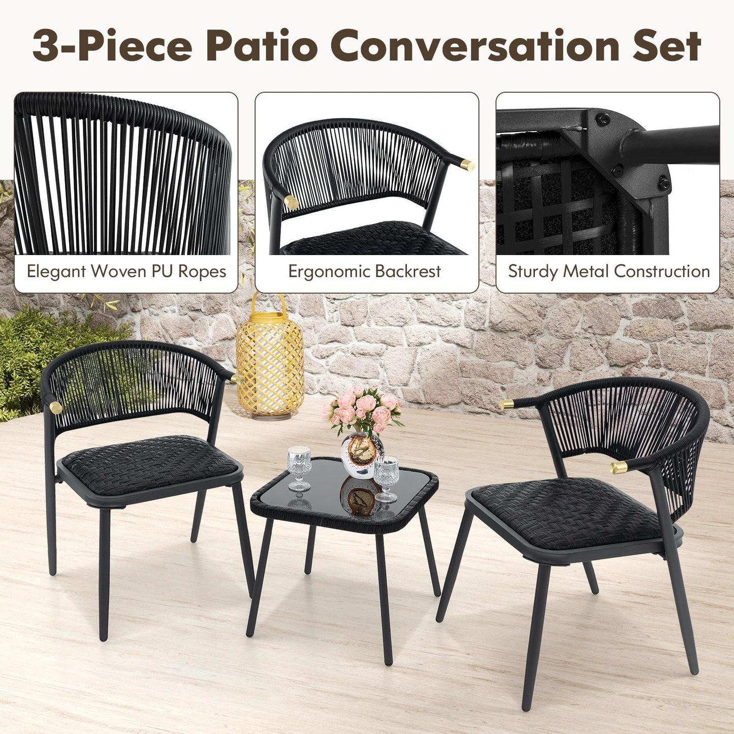 Costway 3 Piece Outdoor Wicker Furniture Set