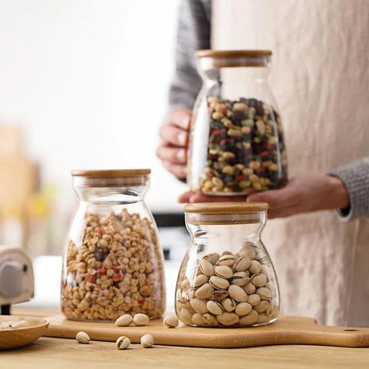 Set of 3 pcs Glass Jars with lid for snacks