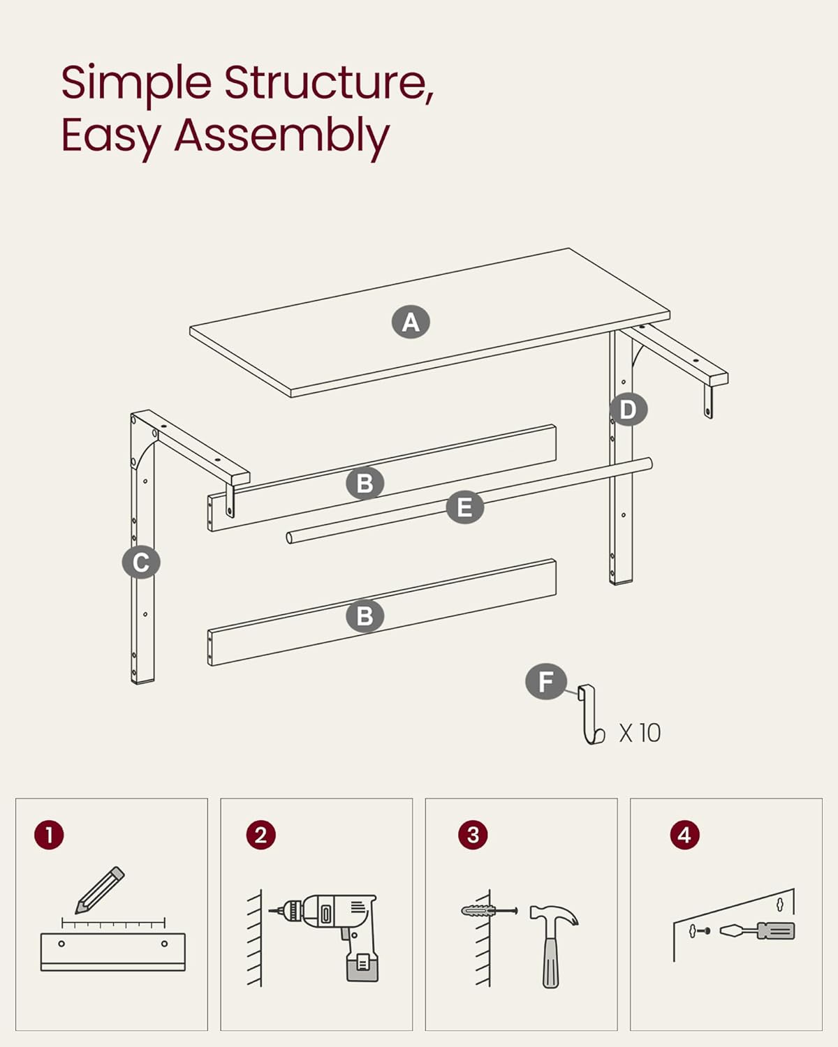 VASAGLE Wall Mounted Coat Rack LCR201B01