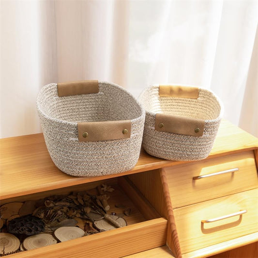 Set of 2 Natural Cotton Storage Baskets