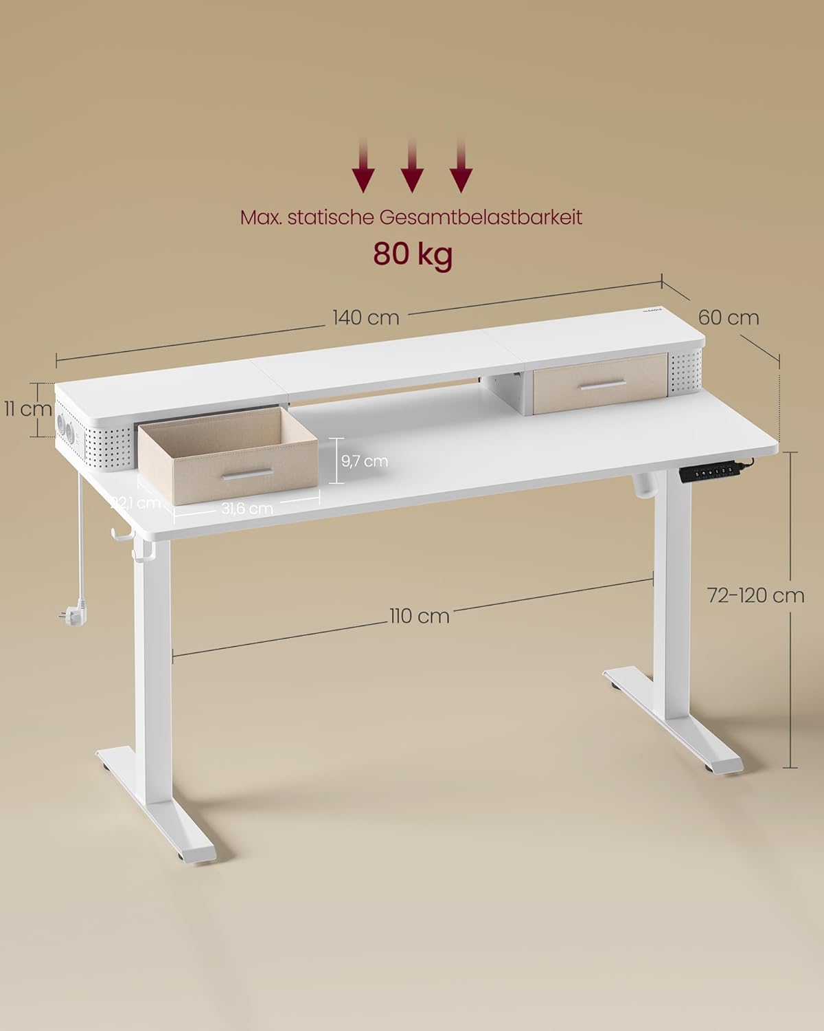 VASAGLE Height-adjustable electric desk LSD184W01
