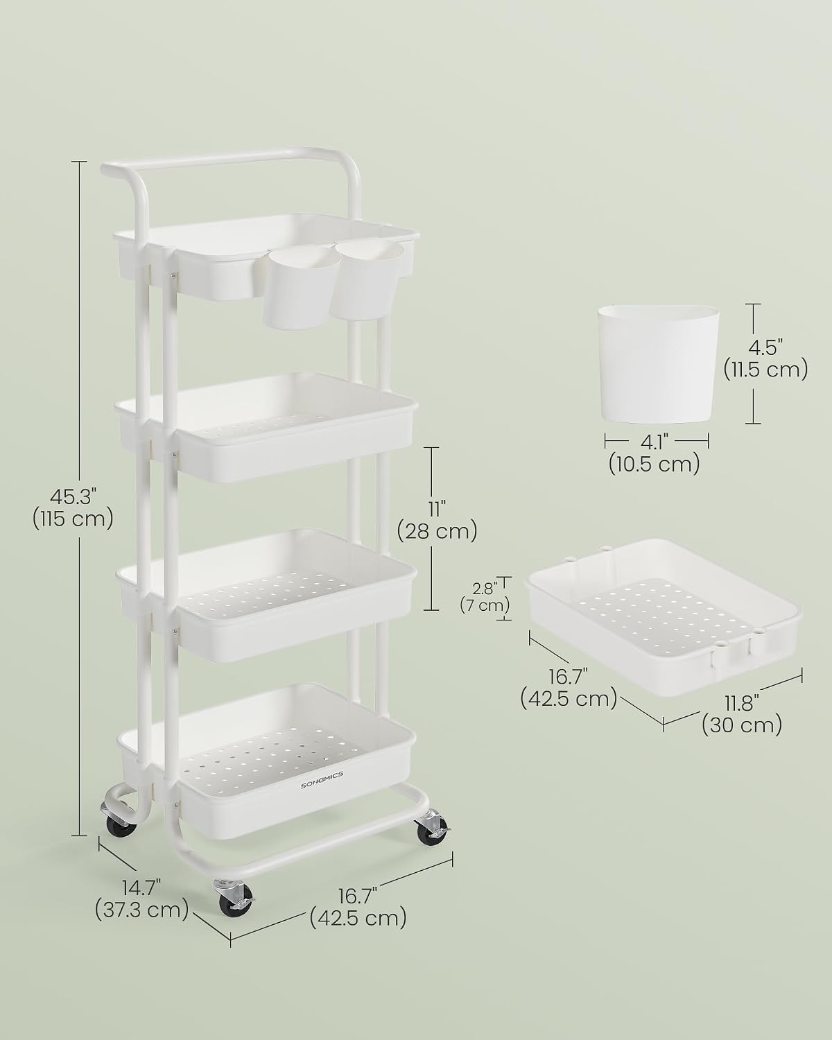 SONGMICS 4-Tier Storage Trolley (BSC077WZ01)