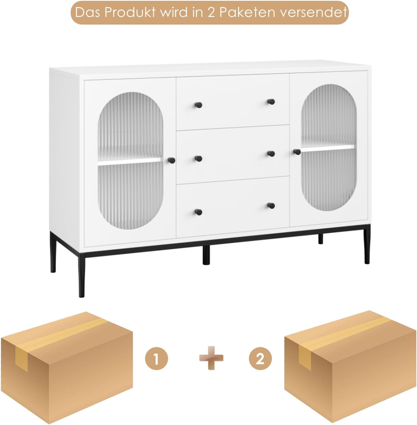 Wide Sideboard with 2 Glass Doors