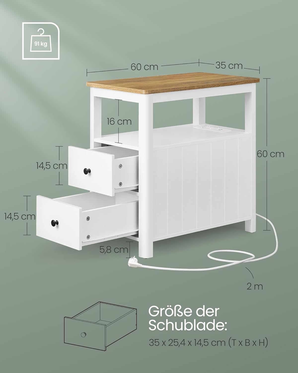 VASAGLE Narrow Bedside Table LET327W14