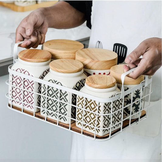 Square Ceramic Canistera With Wooden Lid