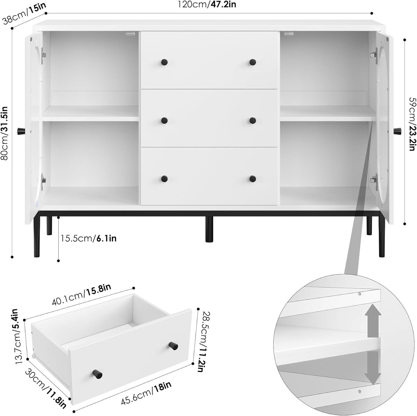 Wide Sideboard with 2 Glass Doors
