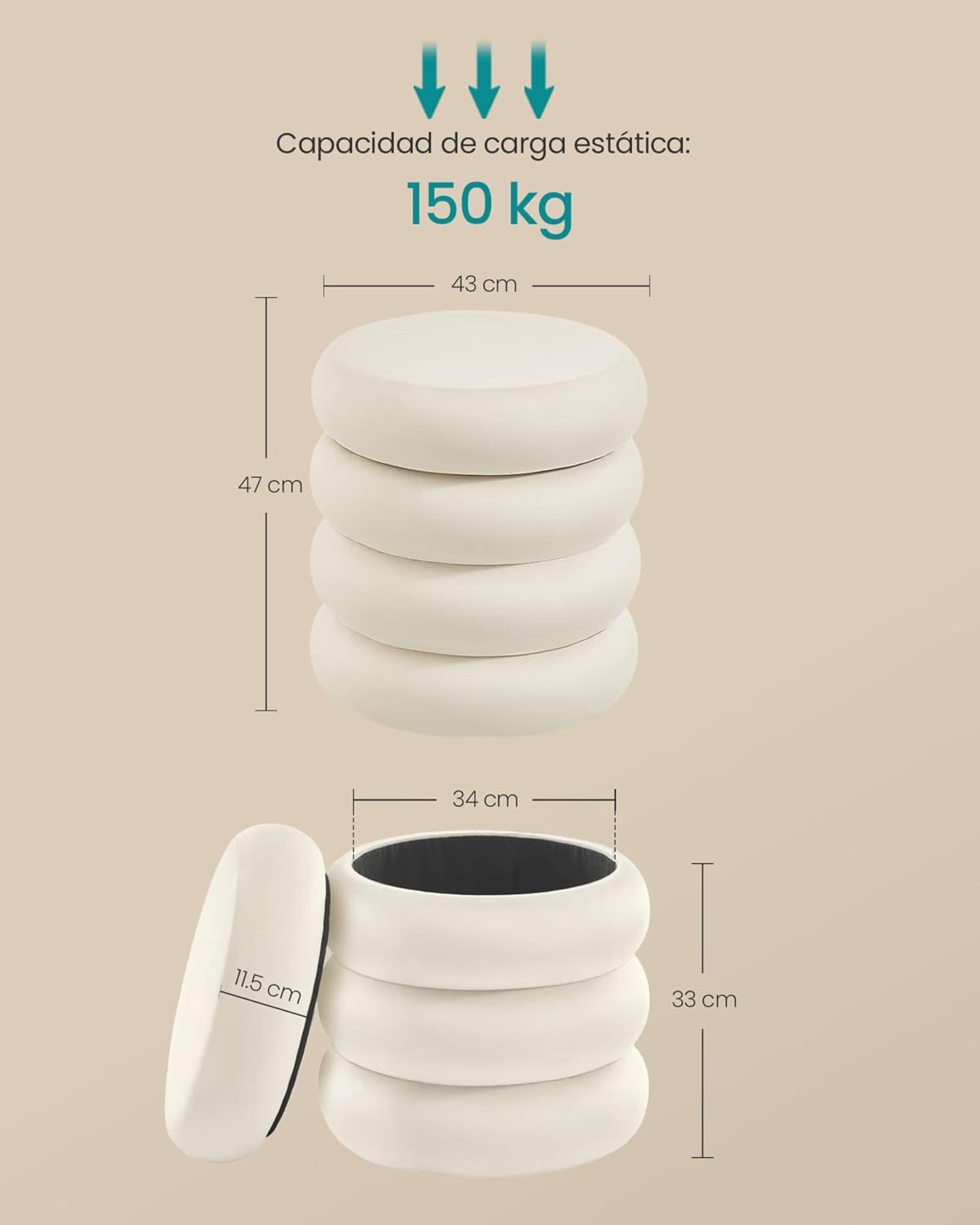 SONGMICS Round Pouffe with Storage (LOM018LH01)