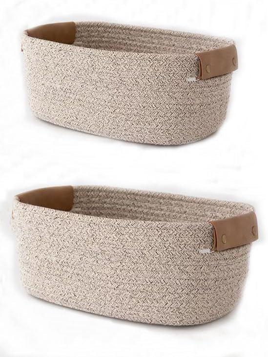 Set of 2 Natural Cotton Storage Baskets