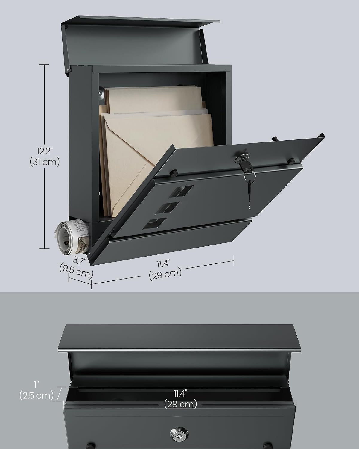 SONGMICS Lockable Wall-Mounted Mailbox with Newspaper Holder (GMB055G101)