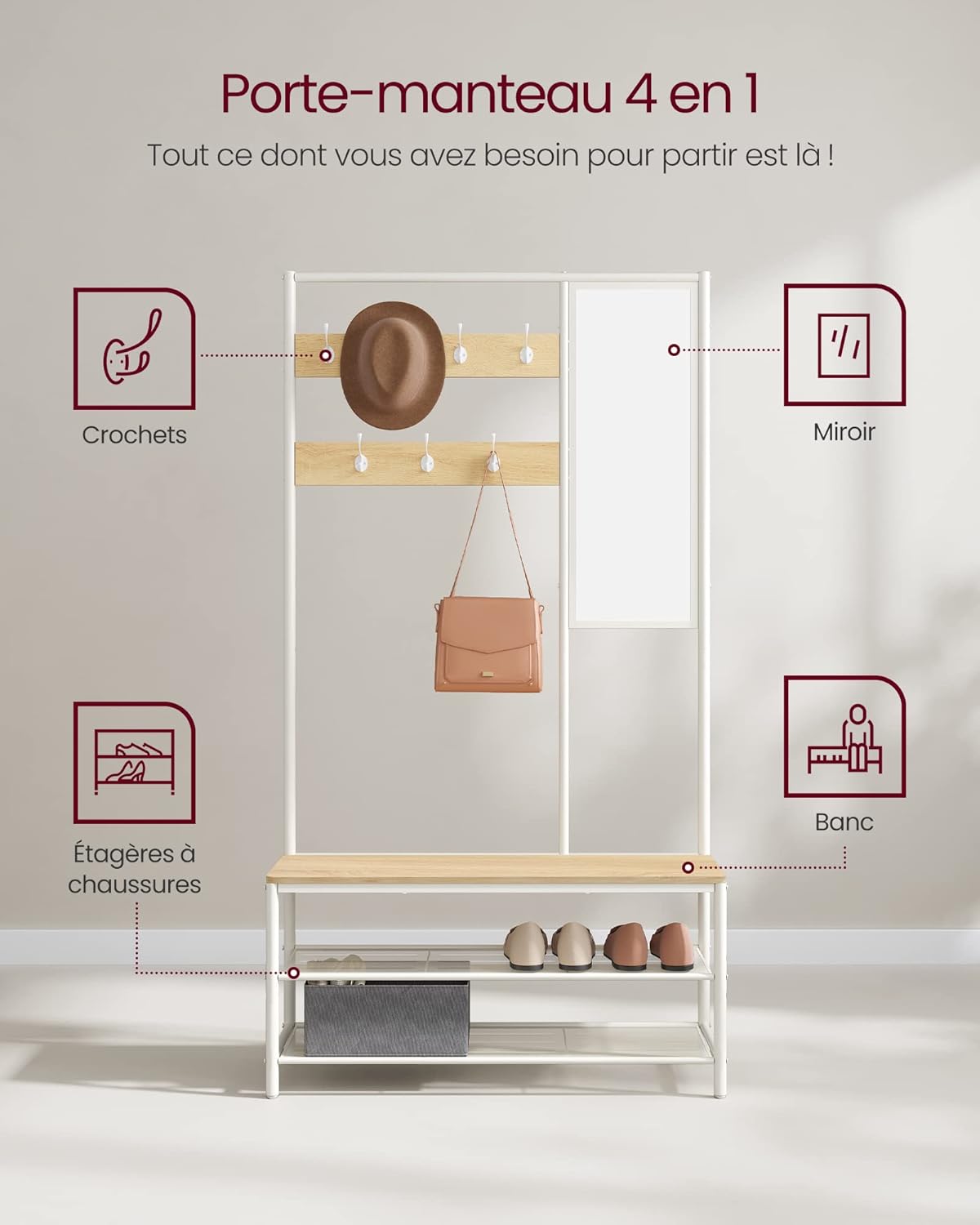 VASAGLE Coat Rack with Hooks