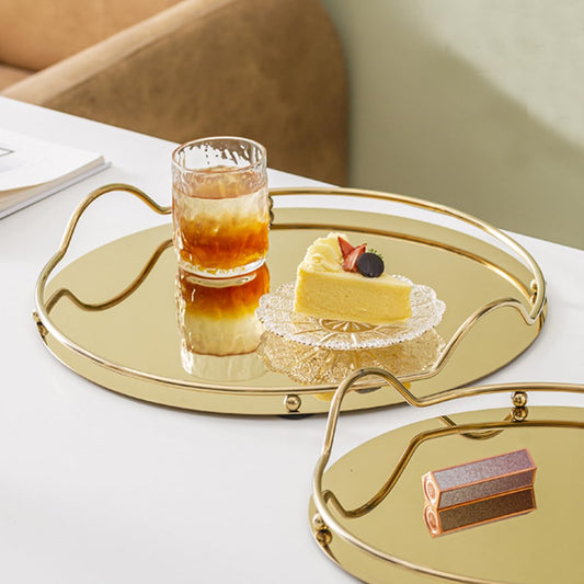 Round Gold-Tone Decorative Tray with Gallery Handles