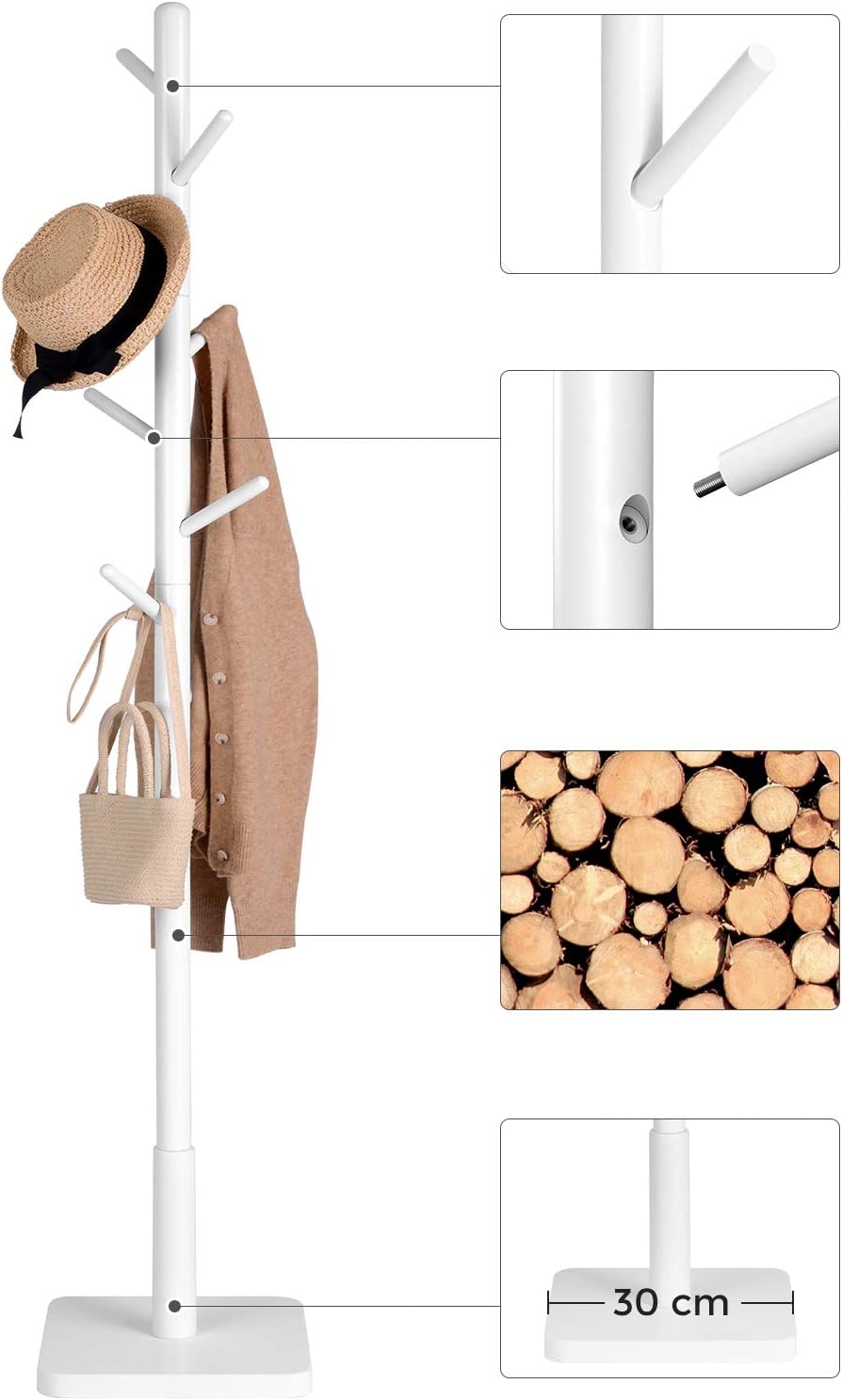 VASAGLE Coat Rack, Wooden Clothes Rack RCR010W02