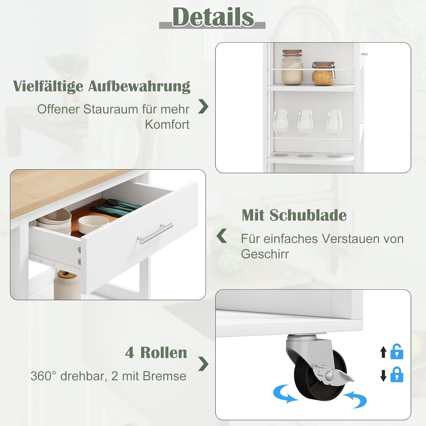 WOLTU Kitchen trolley with worktop RW051EIW