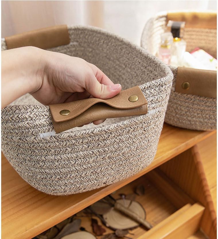 Set of 2 Natural Cotton Storage Baskets