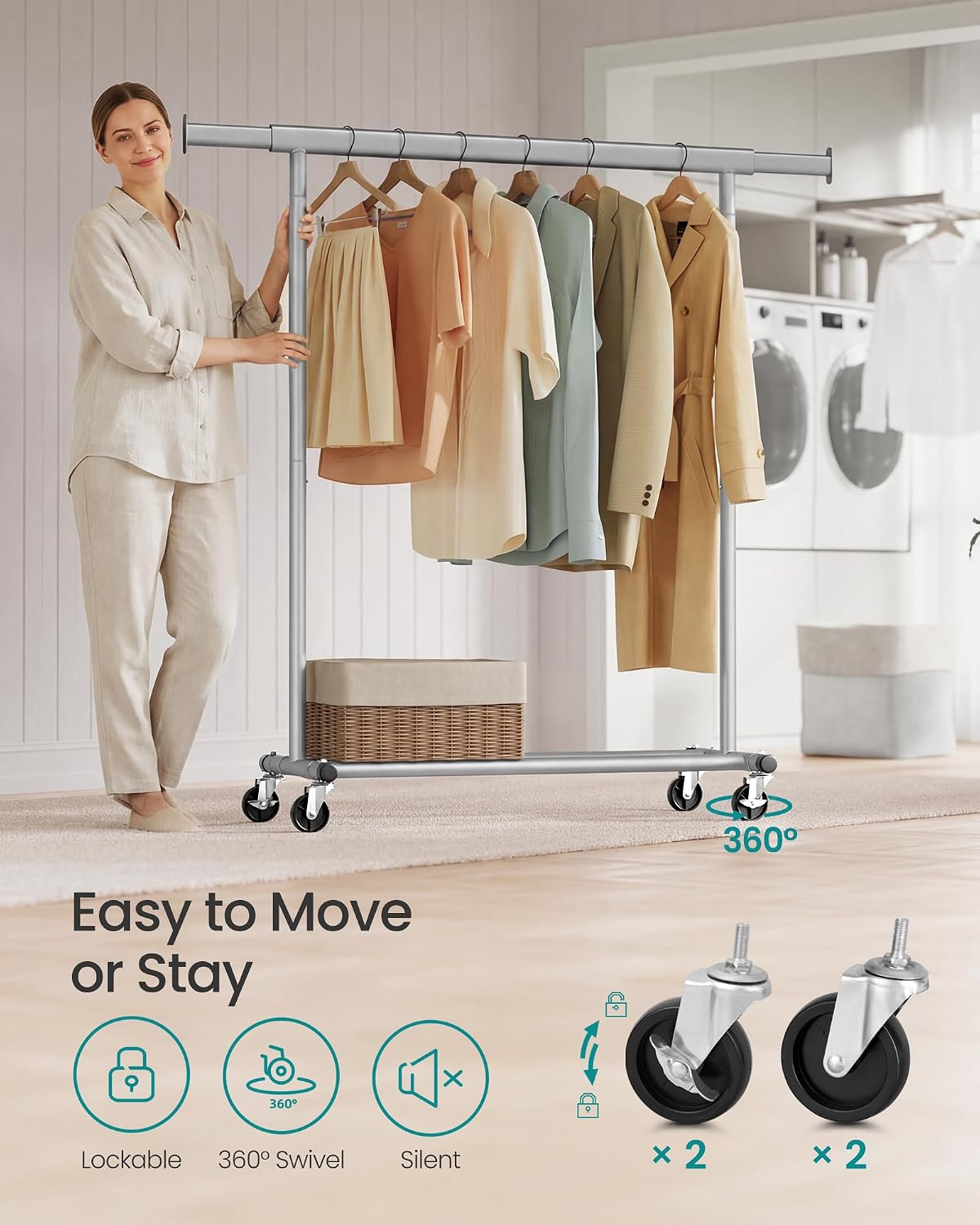 SONGMICS Clothes Rack on Wheels (HSR013G01)