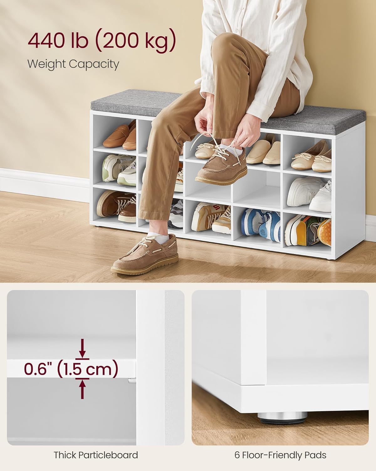 VASAGLE Shoe Bench with Cushion ULHS15WT