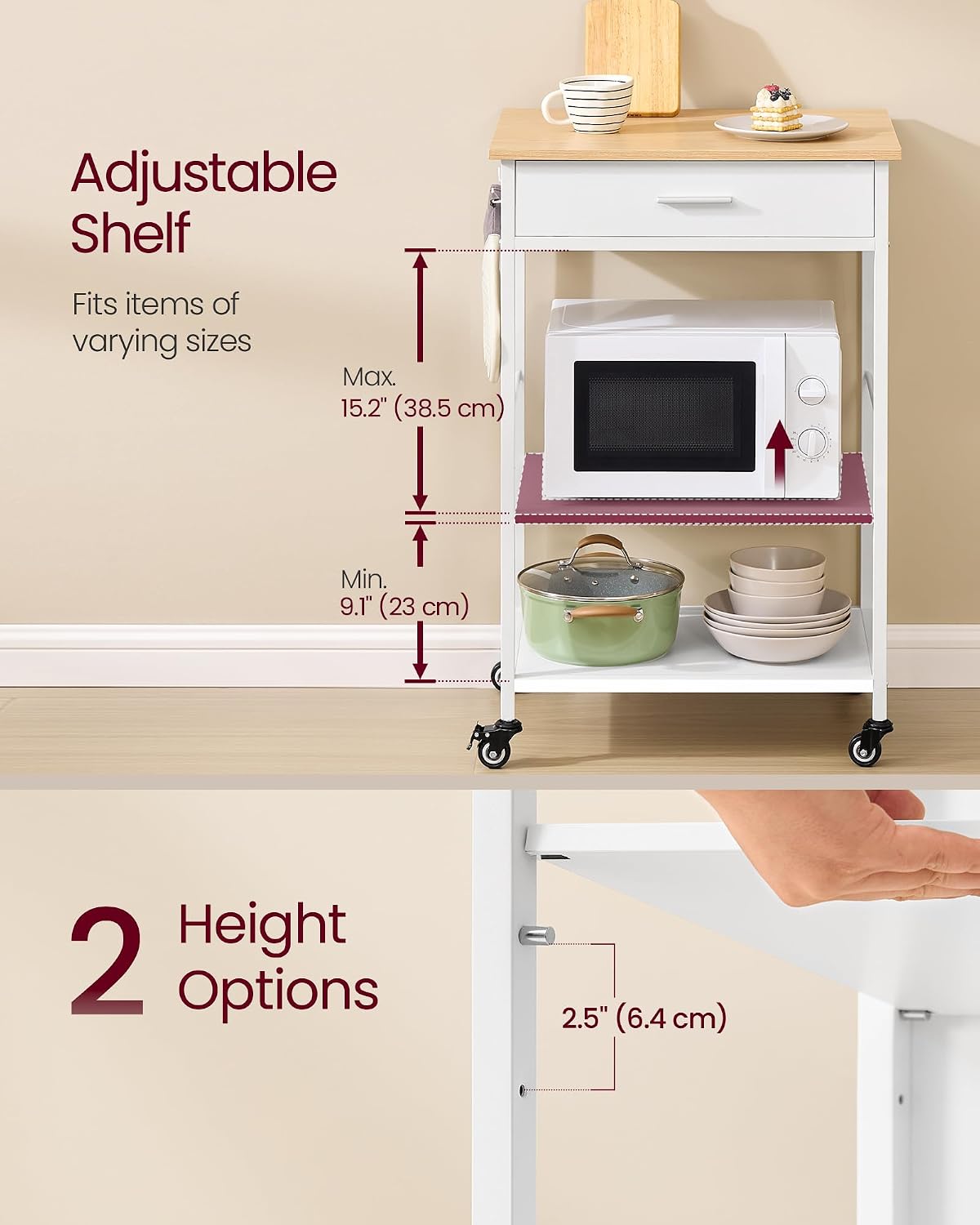 VASAGLE Mobile Kitchen Island on Wheels (KKI007Y01.)