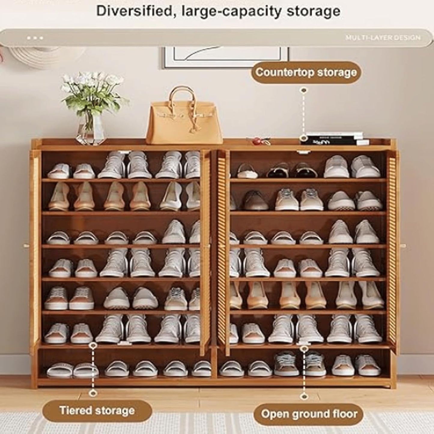 Bamboo Shoe Cabinet with Doors