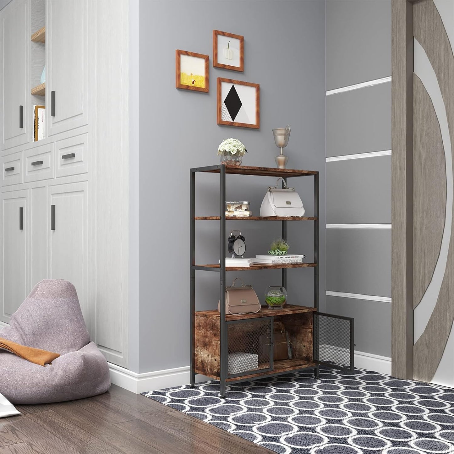 WOLTU Bookcase Shelf with 3 Open Levels Vintage RGB19dc