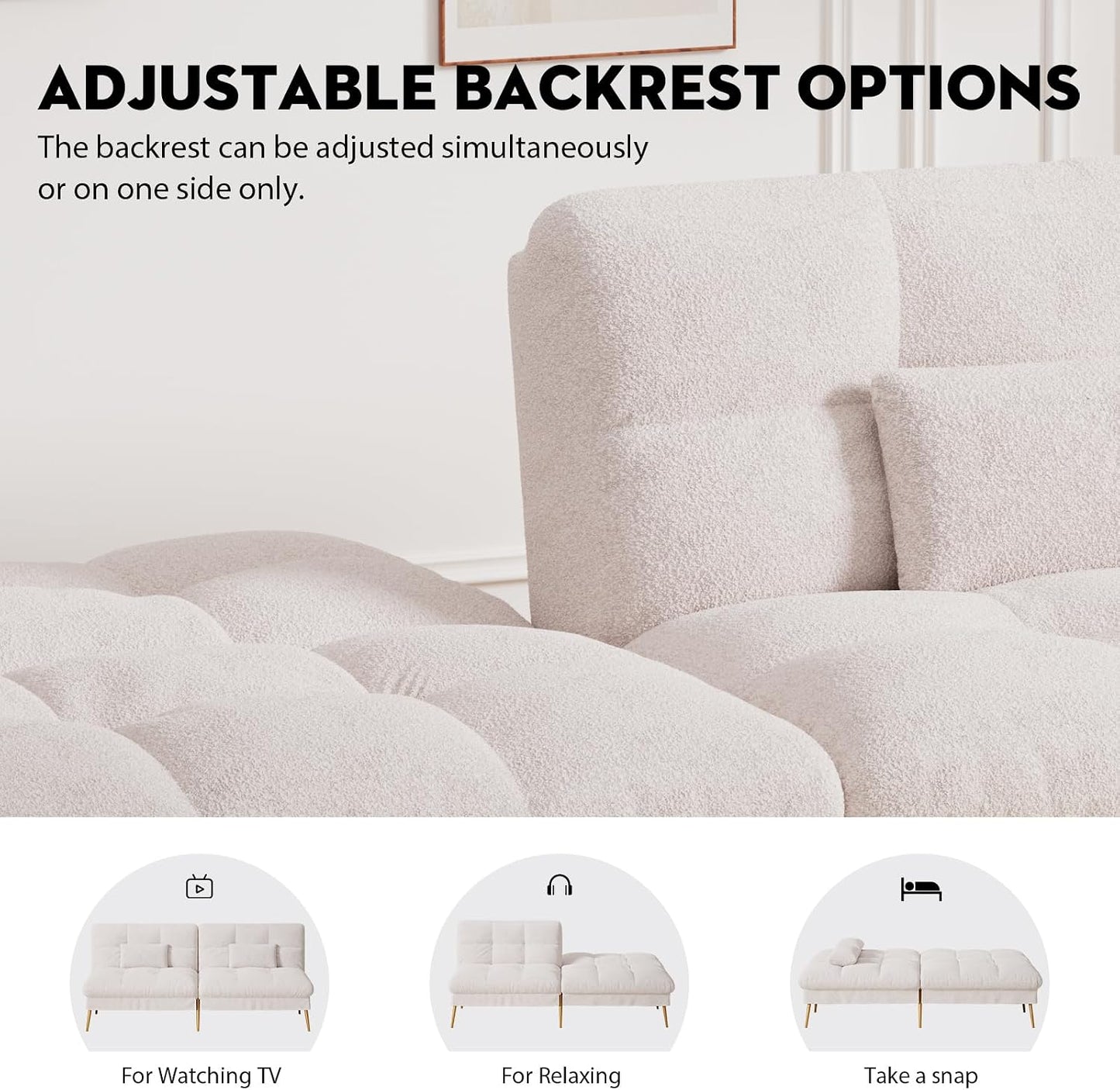 COMHOMA  Futon Sofa Bed Sherpa with Adjustable Backrest (EU-B001-WB-NEW)
