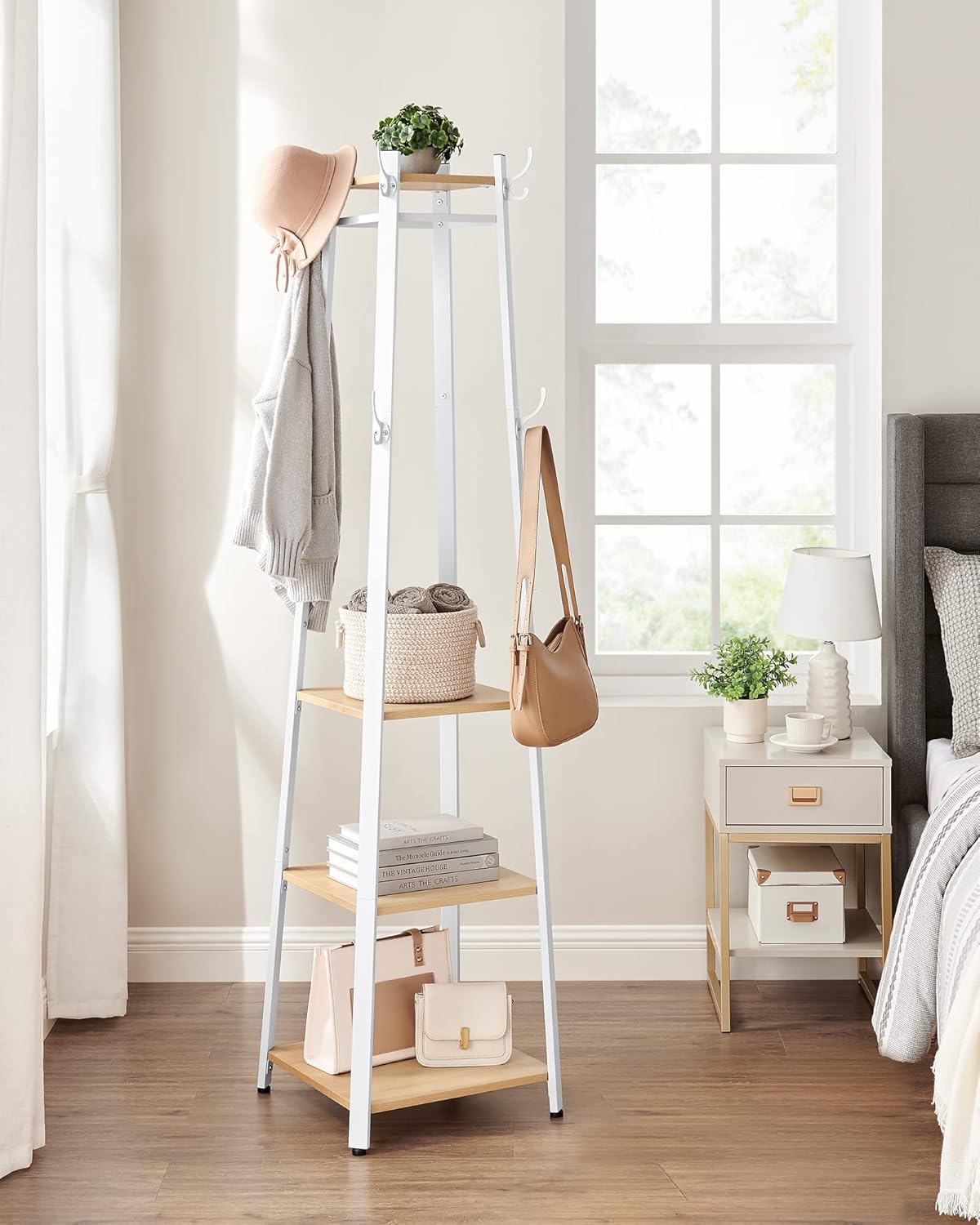 VASAGLE Coat Stand, Coat Rack with 8 Double Coat Hooks (LCR080W09)
