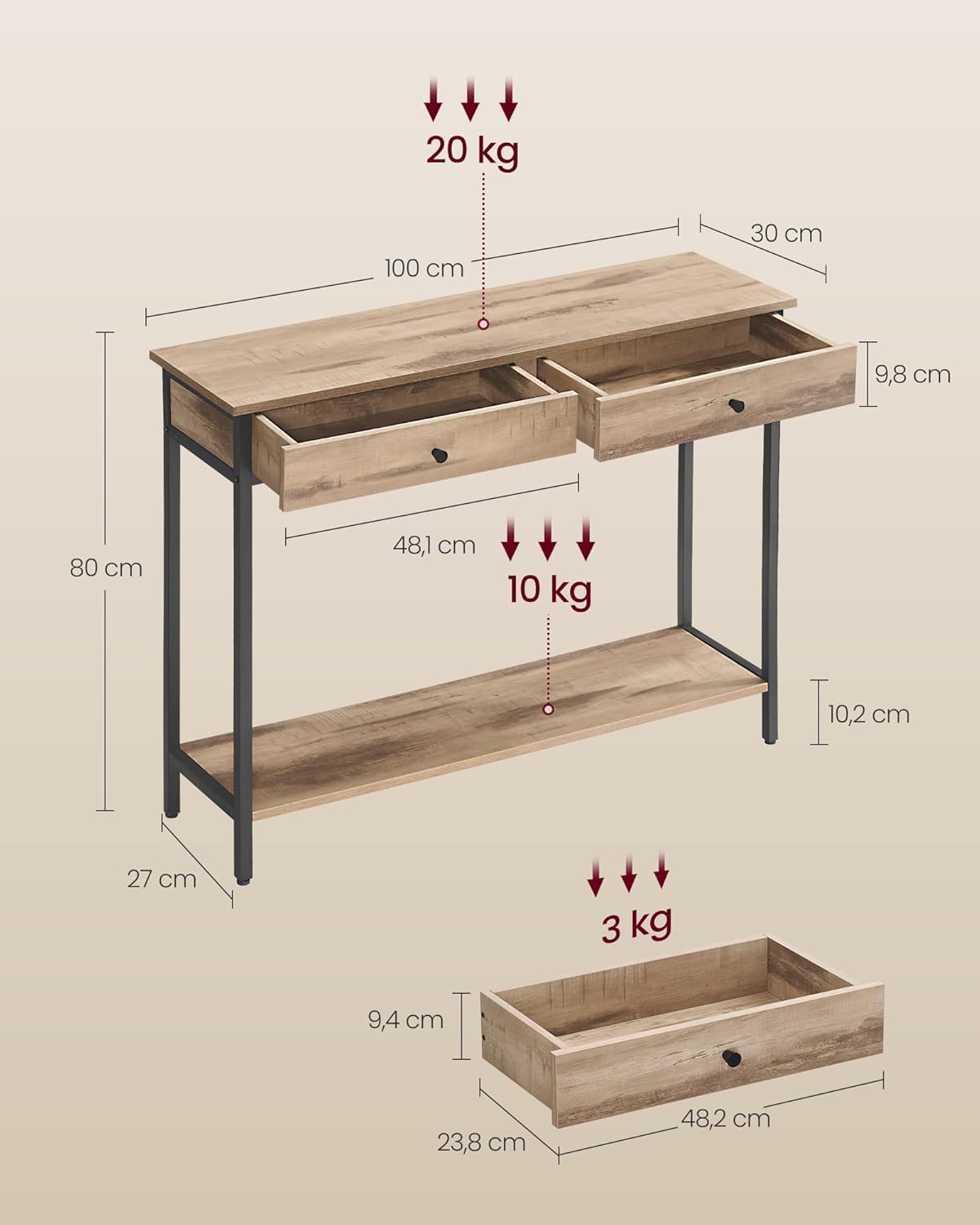VASAGLE Console Table LNT015W01