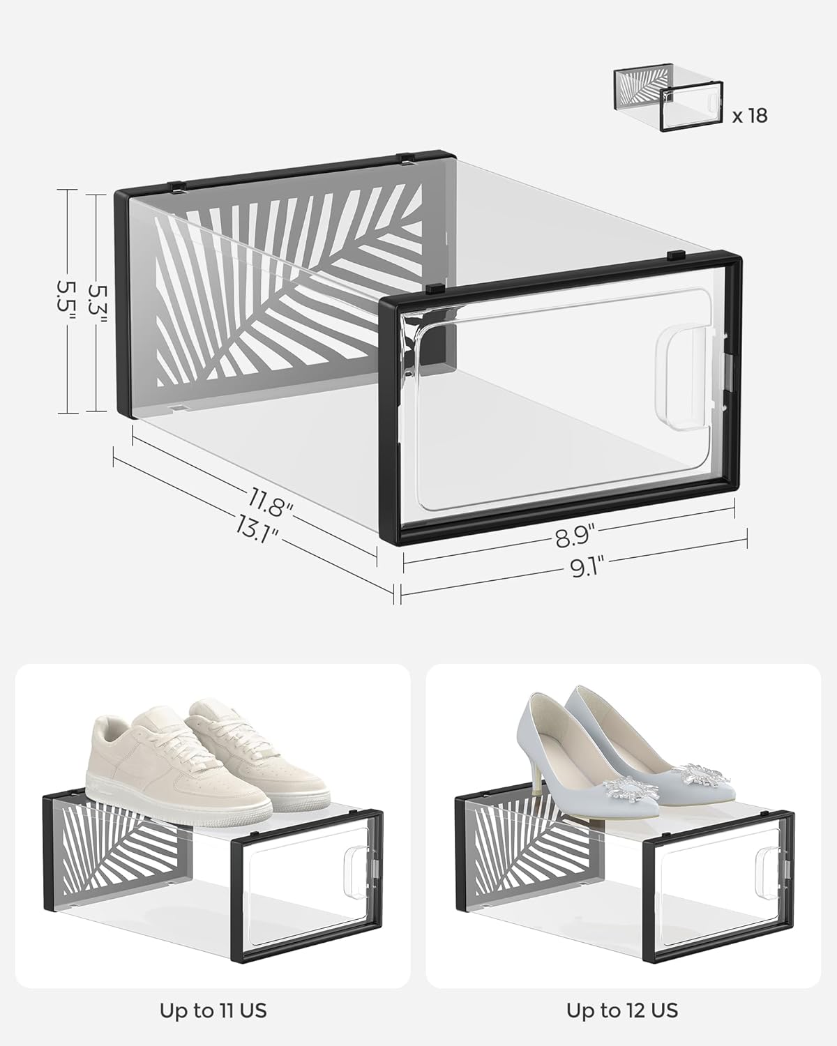 SONGMICS Set of 18 Shoe Boxes LSP106B18