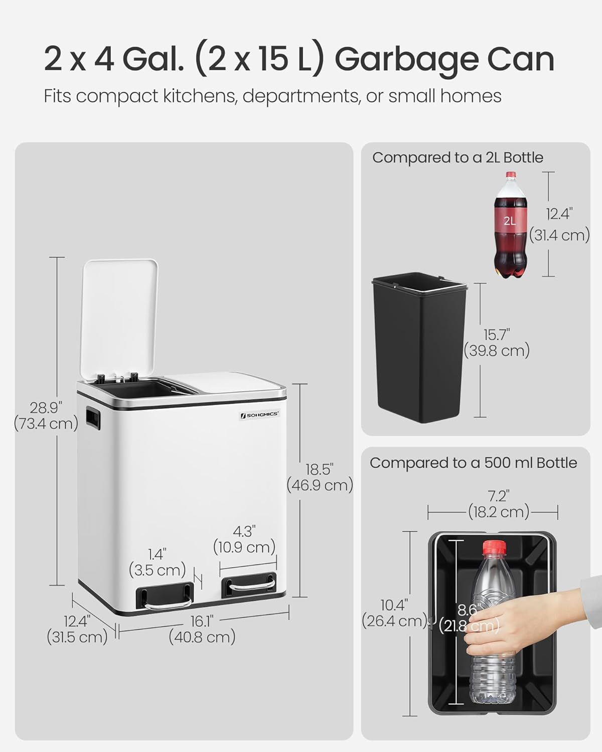 SONGMICS Kitchen Bin LTB30WT