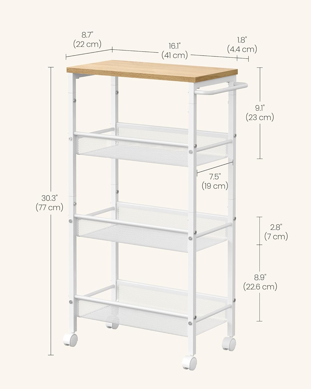 VASAGLE 4-Tier Trolley LRC033W09