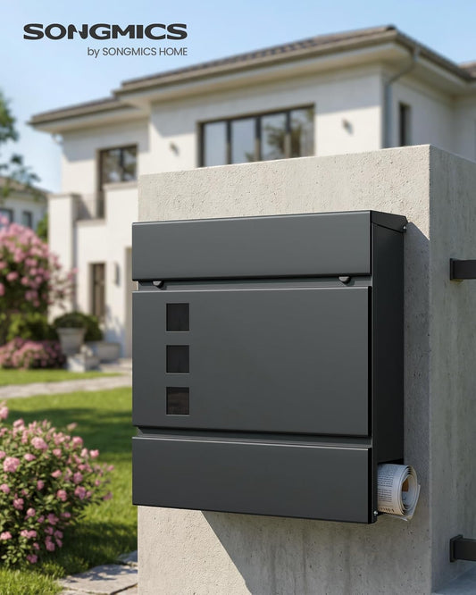 SONGMICS Lockable Wall-Mounted Mailbox with Newspaper Holder (GMB055G101)