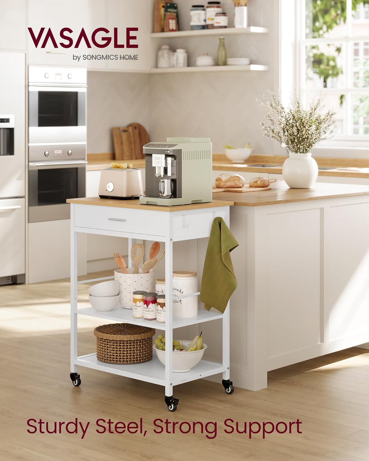 VASAGLE Mobile Kitchen Island on Wheels (KKI007Y01.)